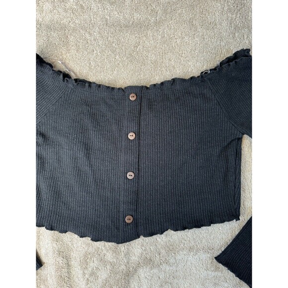 Mind Code Black Long Sleeve Off Shoulder Crop Top Size L - Picture 5 of 10